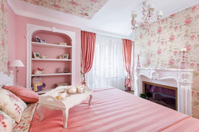 interior of a white and pink bedroom