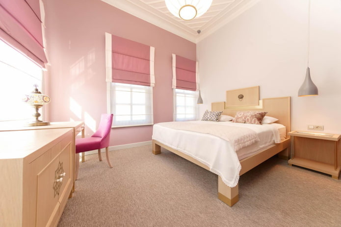 bedroom interior in pink and beige tones