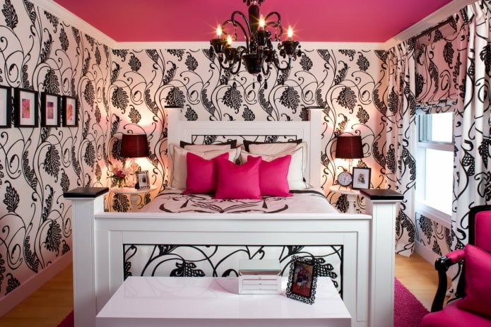 black and pink bedroom interior