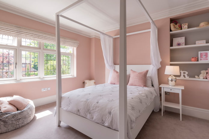 bedroom interior in pink tones