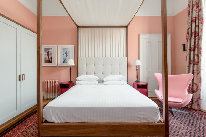 furniture in the bedroom interior in pink tones