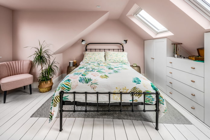 furniture in the bedroom interior in pink tones