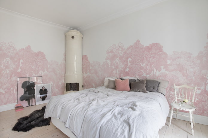 interior of a white and pink bedroom