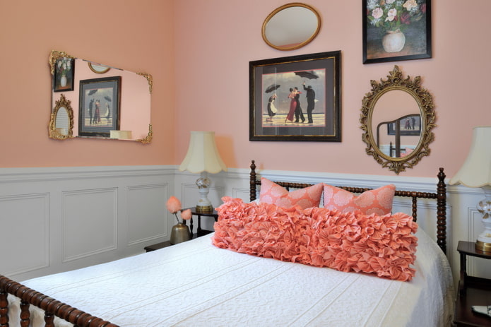bedroom interior decor in pink tones