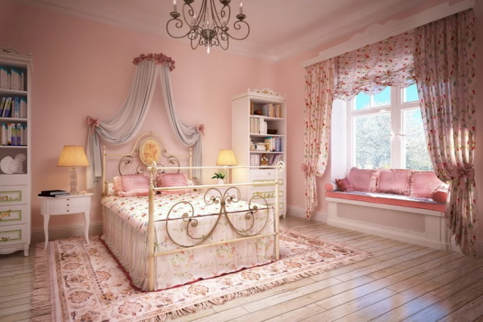 pink bedroom in the Provence style