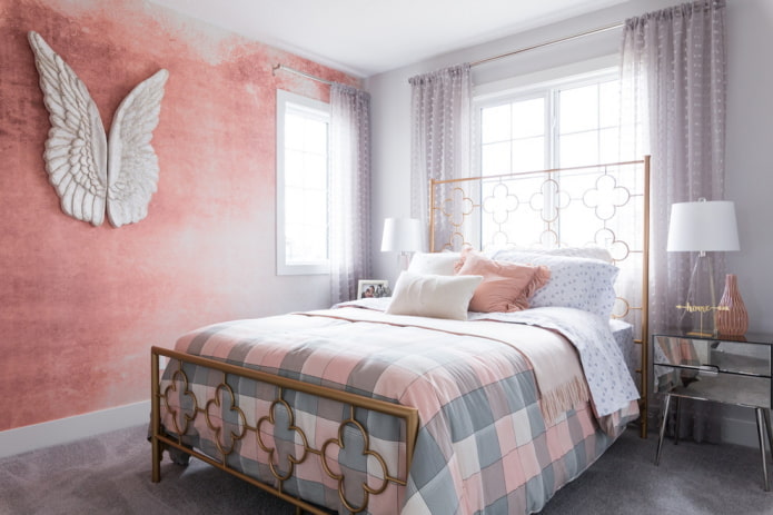 gray-pink bedroom interior