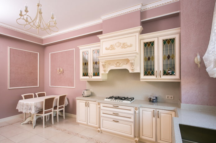 kitchen interior in pink tones