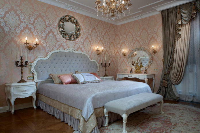 Powdery wallpaper in the bedroom