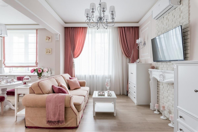 pink curtains in the living room