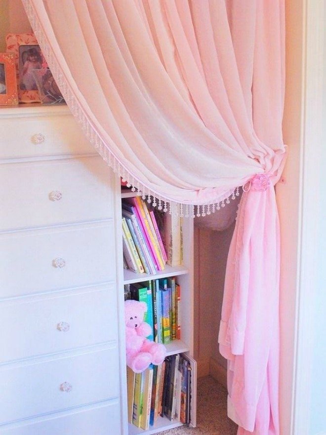 pink curtains in the nursery