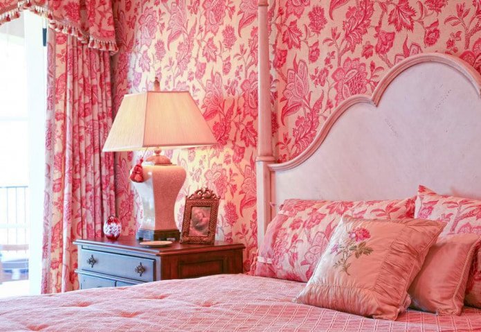 pink curtains with a floral pattern