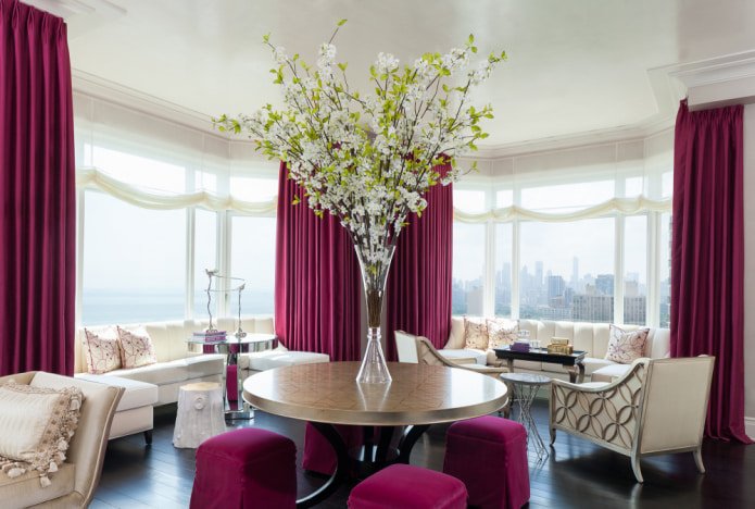 fuchsia curtains in the living room