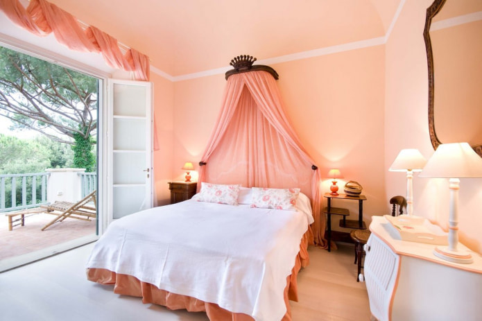 coral curtains in the bedroom