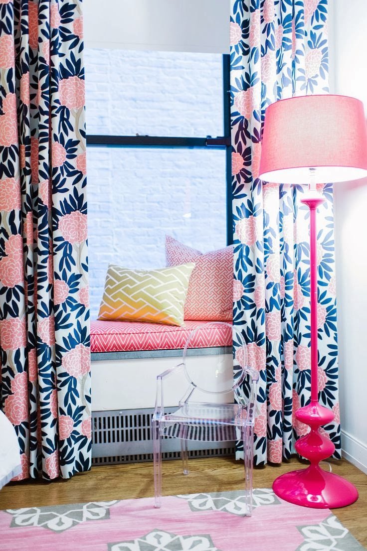 blue and pink curtains