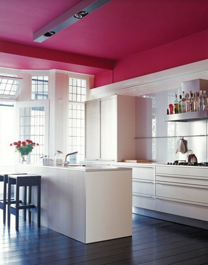 pink ceiling covering in the kitchen