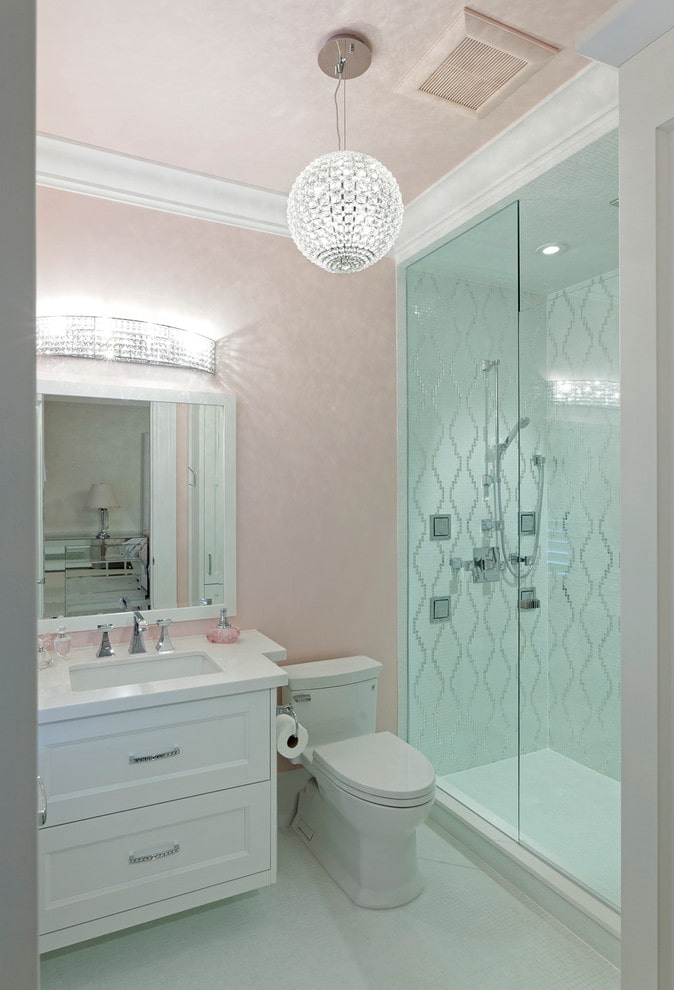 pink ceiling covering in the bathroom