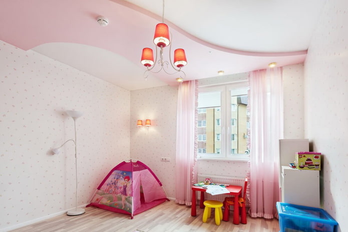 white and pink ceiling structure in the interior