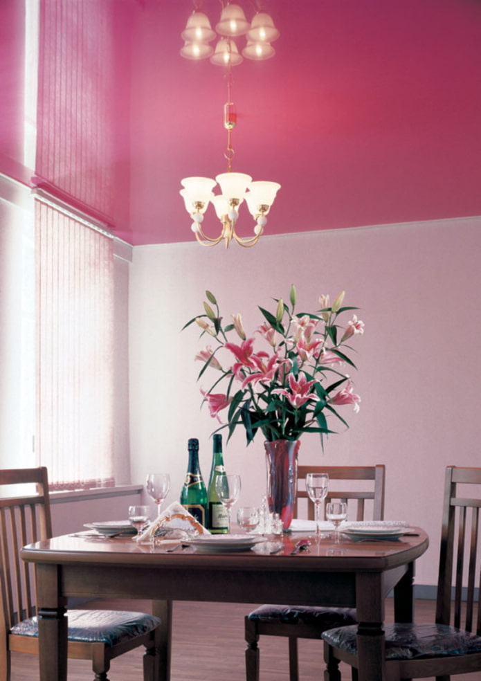 pink stretch ceiling in the interior