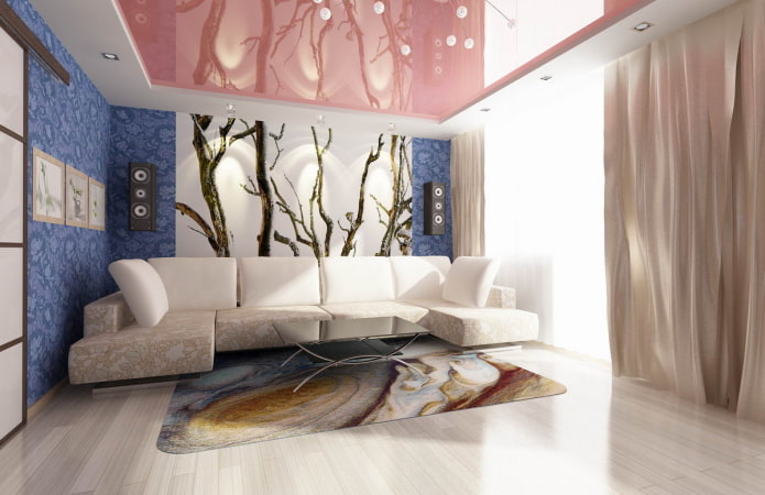 pink stretch ceiling in the interior