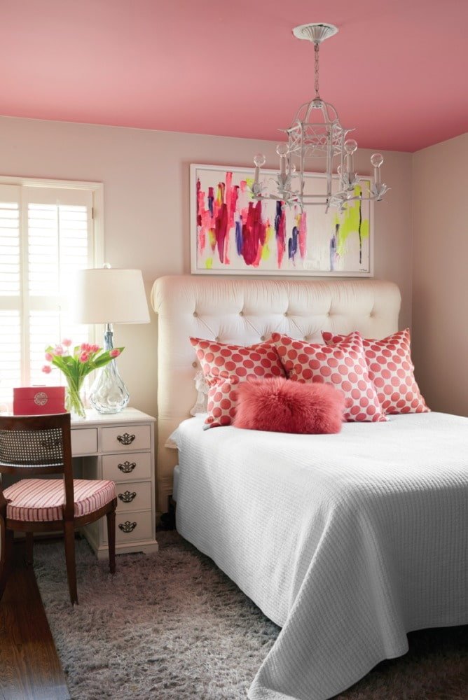 pink stretch ceiling in the interior