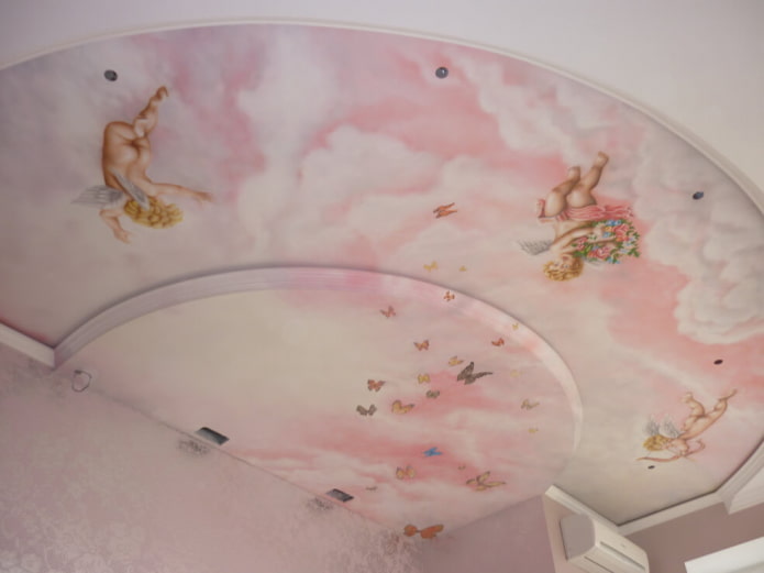 pink ceiling structure with photo printing