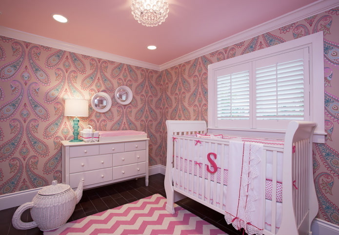 pink ceiling covering in the nursery