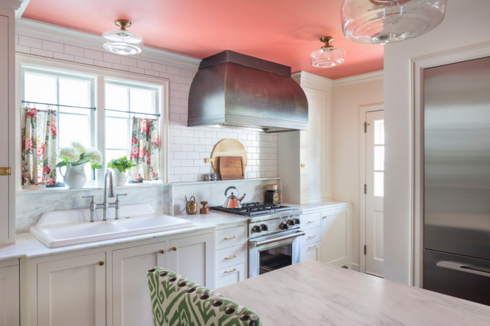 pink ceiling covering in the kitchen