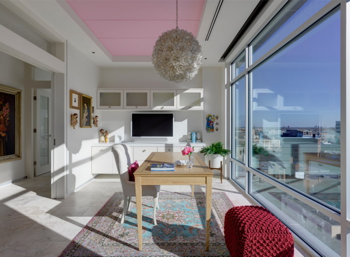 white and pink ceiling structure in the interior