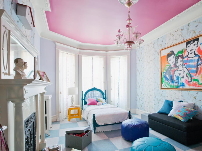 pink ceiling covering in the nursery