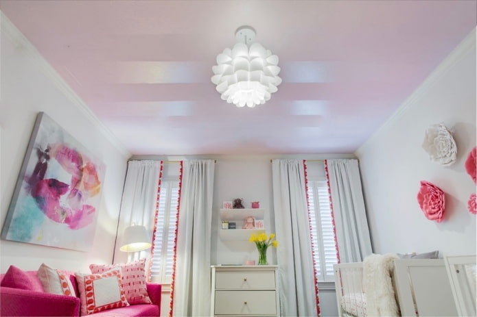 pink ceiling structure with chandelier