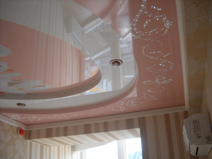 pink multi-level ceiling structure