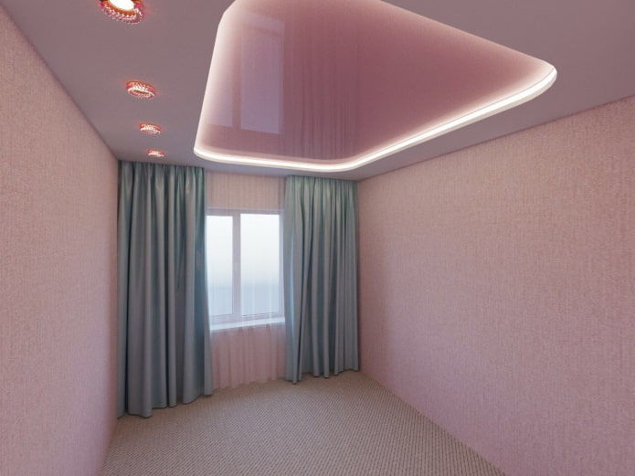 pink ceiling design with backlighting