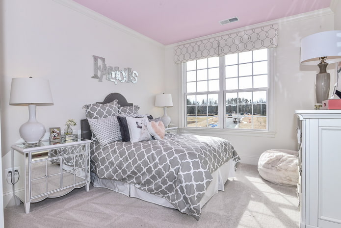 pink ceiling covering with white walls