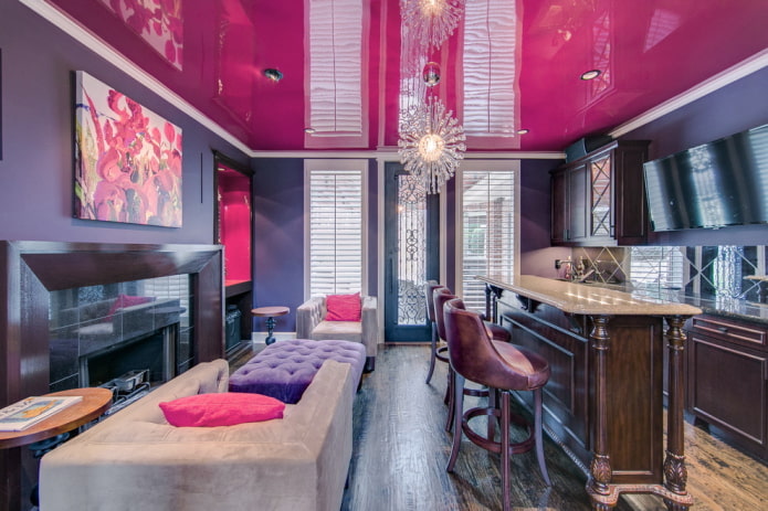 pink stretch ceiling in the interior