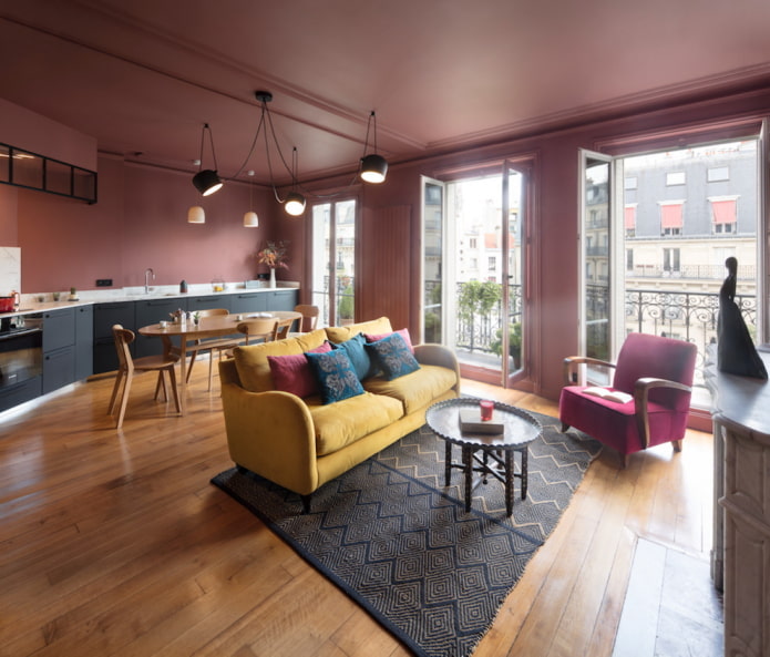 pink ceiling design in the living room