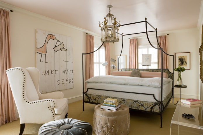 pink ceiling covering with beige walls