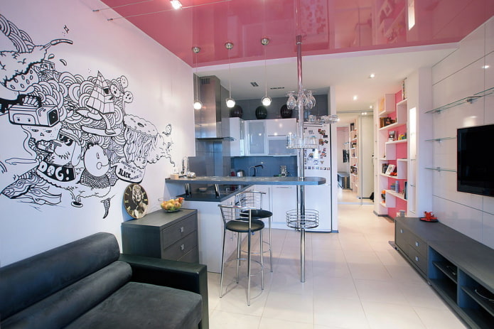 pink ceiling in the studio