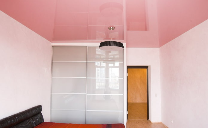 pink stretch ceiling in the interior