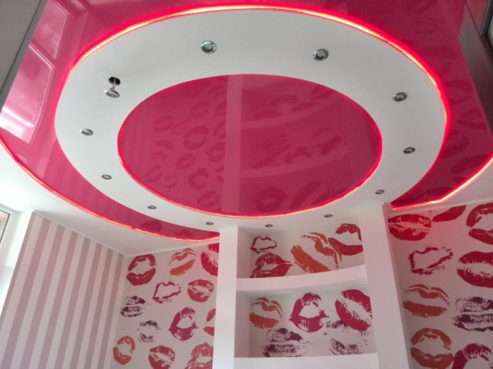 white and pink stretch ceiling