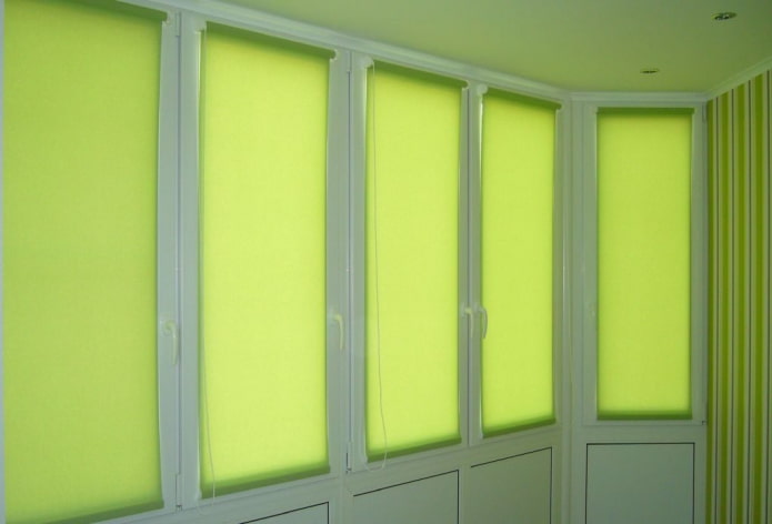 green roller blinds on the loggia