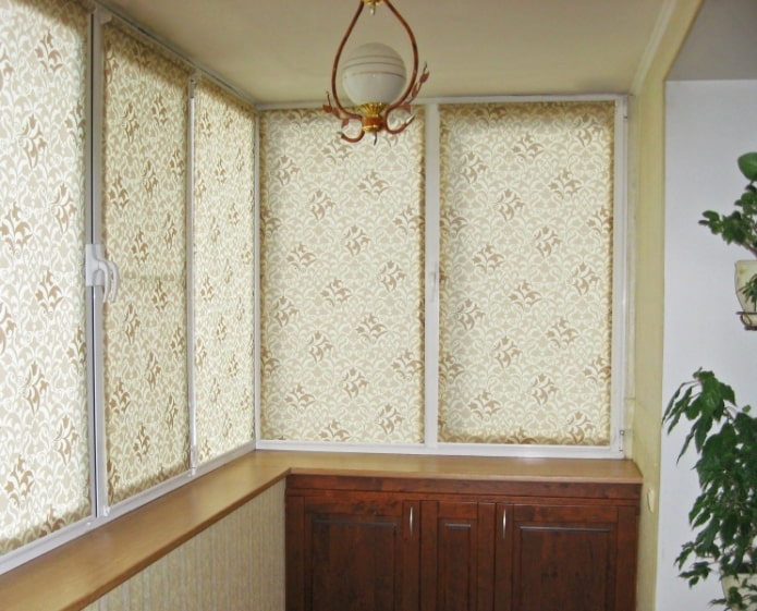 patterned roller blinds on the loggia