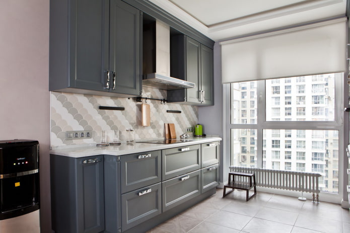 gray curtain in the kitchen