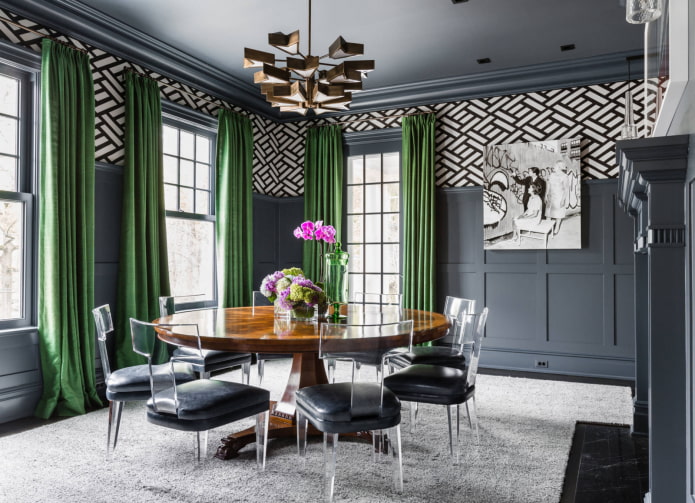 Combination of gray and green in the interior