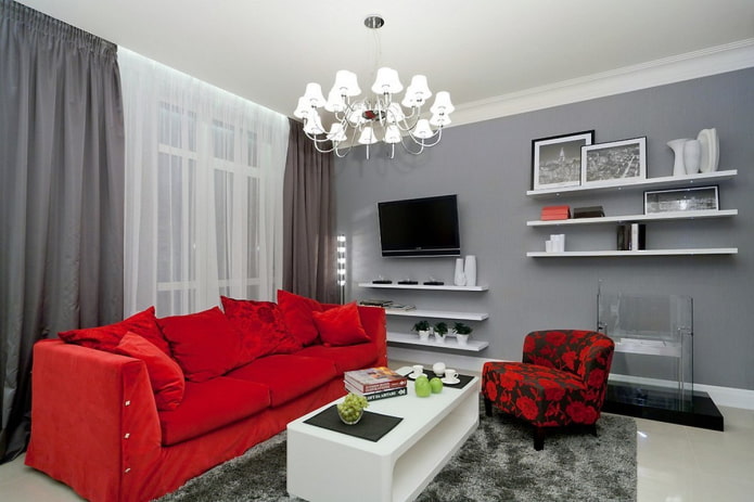 Combination of gray and red in the interior