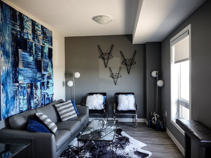 Combination of gray and blue in the interior
