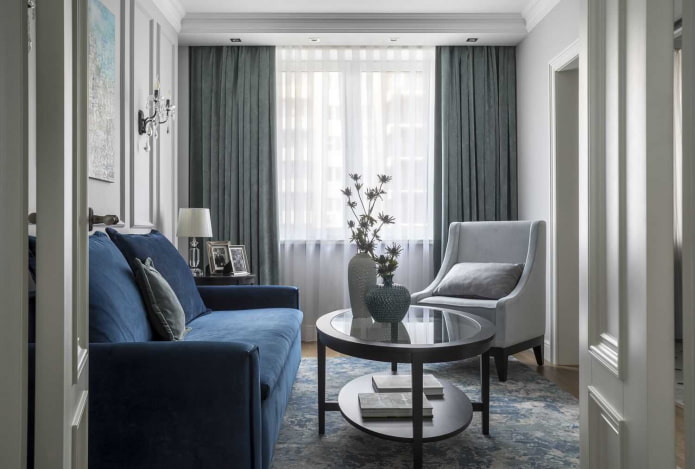 Combination of gray and blue in the interior