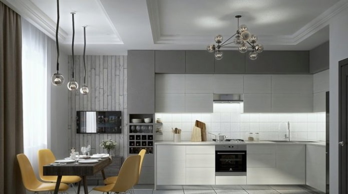 gray and white kitchen