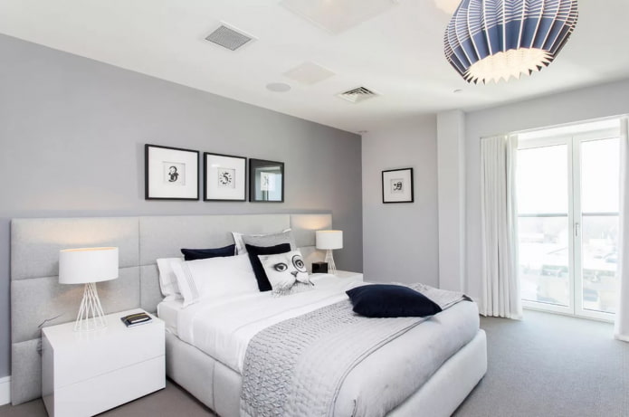 gray and white bedroom