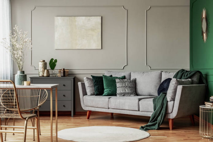 Combination of gray and green in the interior
