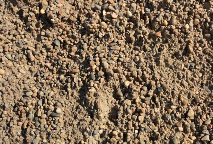 A mixture of gravel and sand